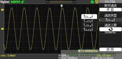 1KHz信號(hào) ，打開(kāi)數(shù)字濾波，測(cè)量值為1KHz