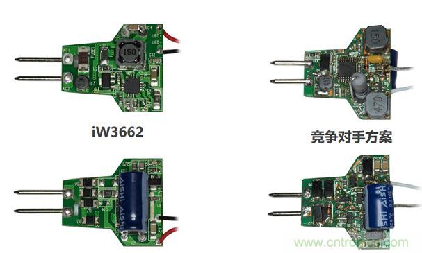 iW3662與競(jìng)爭(zhēng)對(duì)手方案相比，所需外部元器件的數(shù)量大幅降低