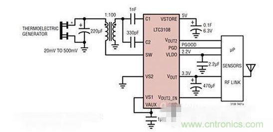 LTC3108 電源芯片優(yōu)化用于從熱電設備收集能量。