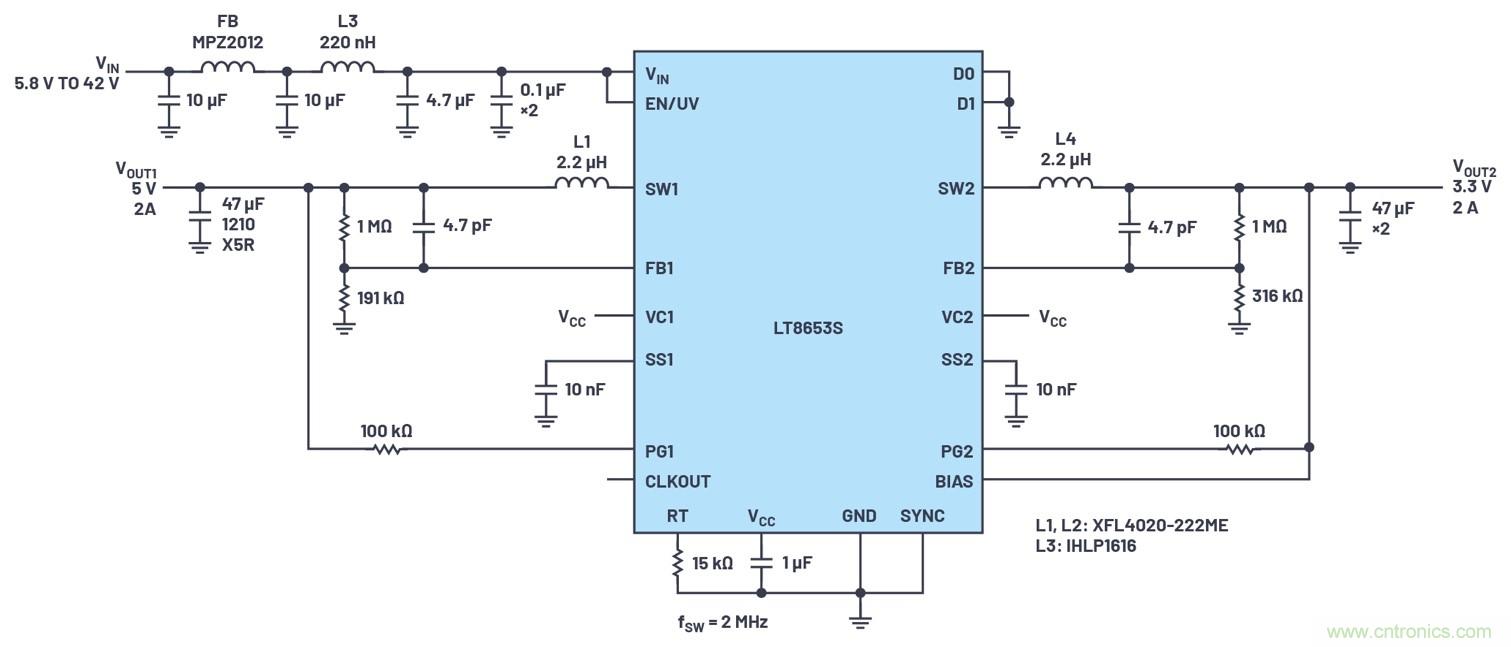 具有6.2 µA靜態(tài)電流的雙通道、42 V、2 A、單片、同步降壓型Silent Switcher 2穩(wěn)壓器
