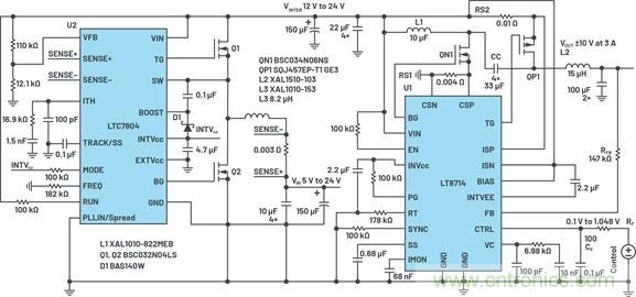通過5 V至24 V輸入提供雙極性、雙向DC-DC流入和流出電流