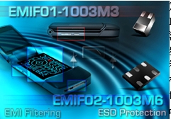 意法半導體推出兩款小封裝ESD保護和EMI濾波二合一產(chǎn)品EMIF01-1003M3、EMIF02-1003M6